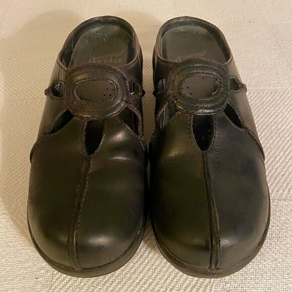 Dansko Black Leather Closed Toe Slide Mule Women's Clog Shoe Sz EU 39 Worn On TV - Picture 2 of 8
